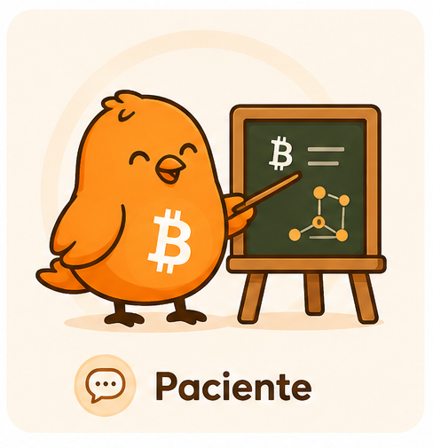 Pajarito explicando con paciencia frente a una pizarra