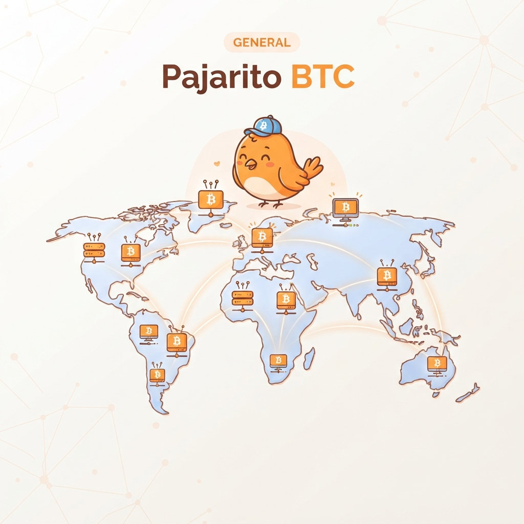 Varios ordenadores distribuidos por un mapa mundial, conectados entre sí, representando la red descentralizada de Bitcoin.