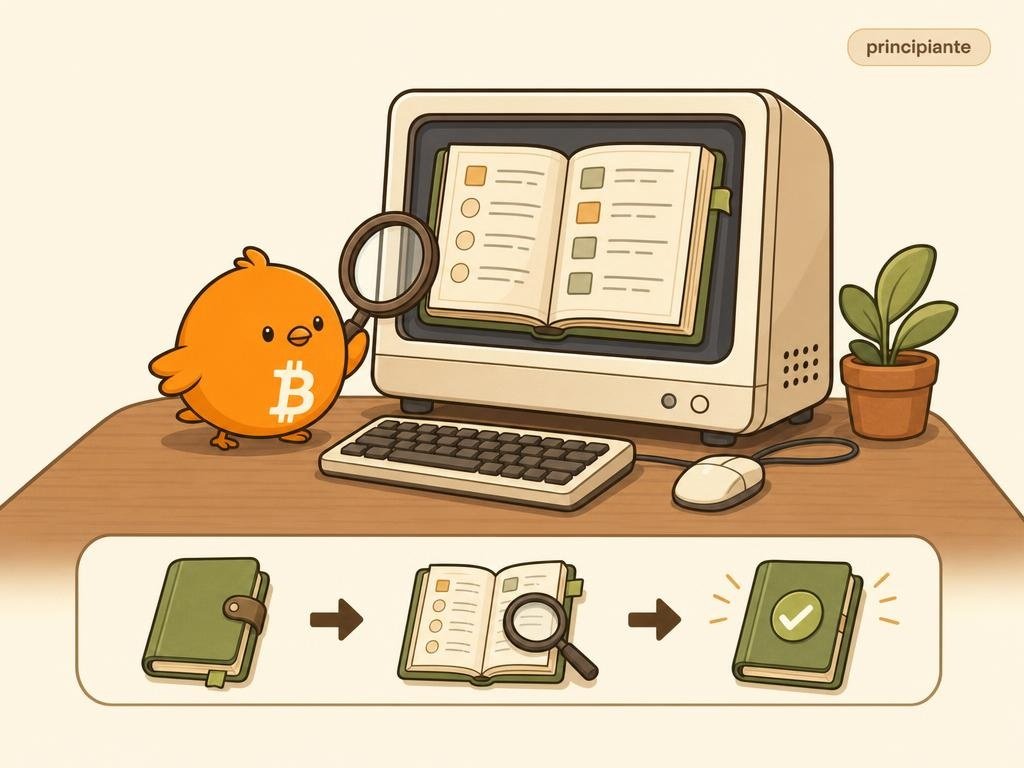 Ilustración vectorial de un ordenador casero verificando un registro de bloques de Bitcoin por sí mismo