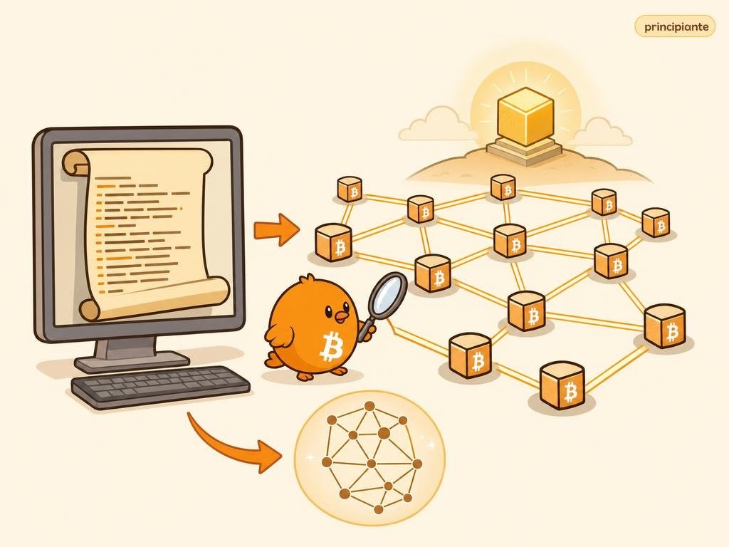 Ilustración que muestra la diferencia entre copiar el código de Bitcoin y la red real de nodos que ya funciona.