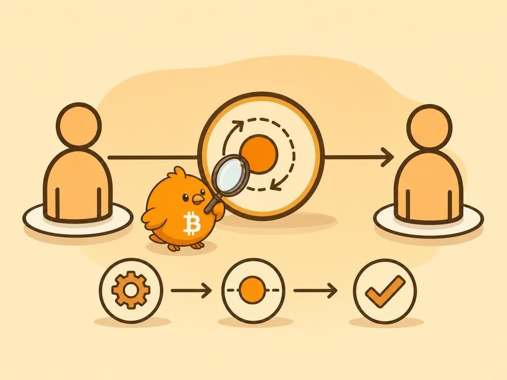 Ilustración vectorial de dos figuras conectadas por una transacción, representando el bloque 170 de Bitcoin como el momento en que la red tuvo dos participantes.