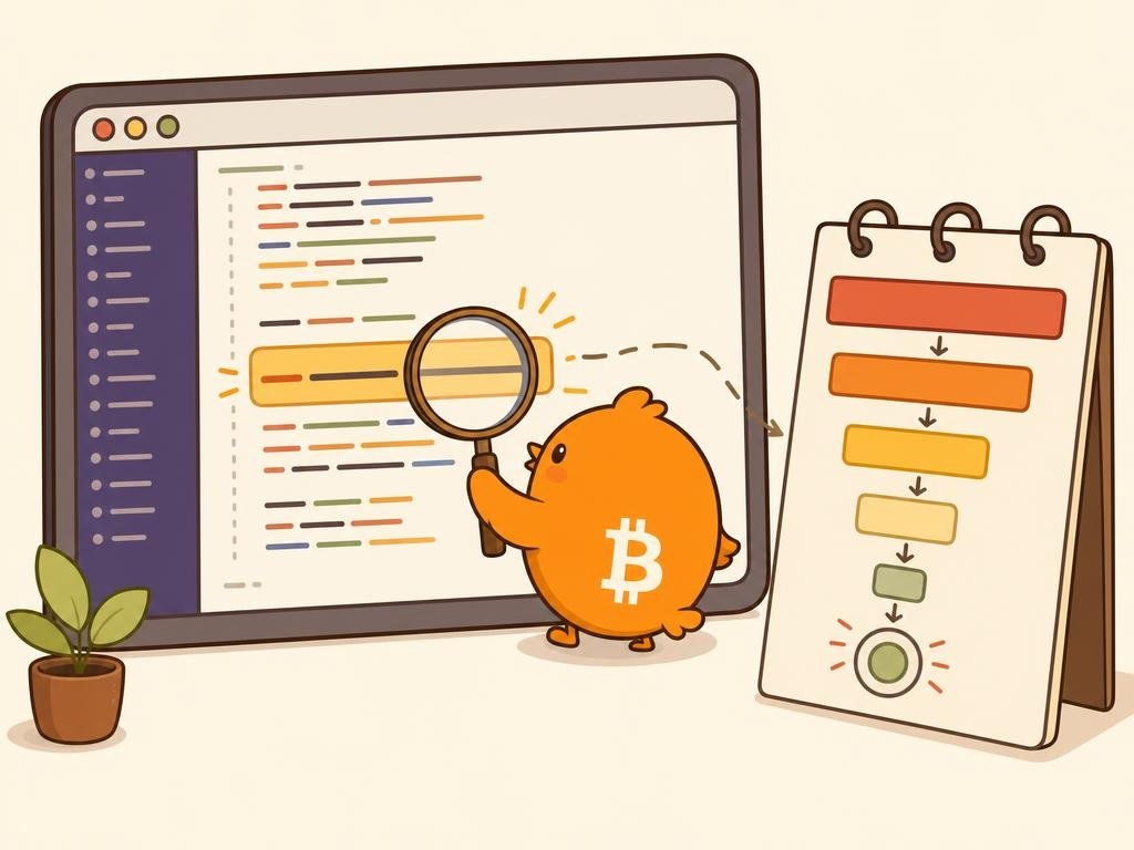 Ilustración del límite de emisión de Bitcoin: el número 21 millones destacado en una página de código, junto a bloques decrecientes que representan el calendario de emisión.