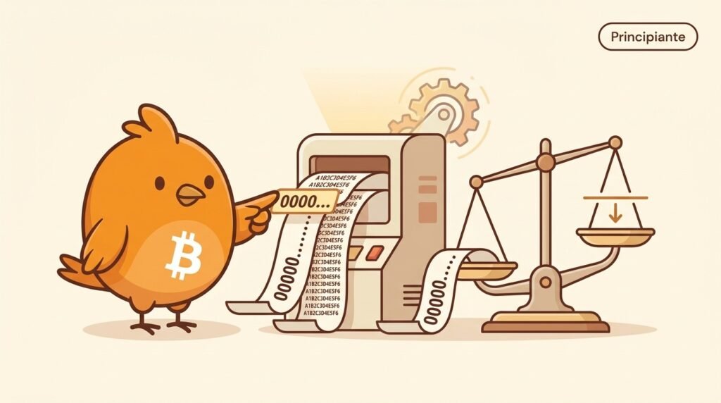 Pajarito compara varios hashes y señala uno que cumple el objetivo porque su valor numérico es suficientemente pequeño.