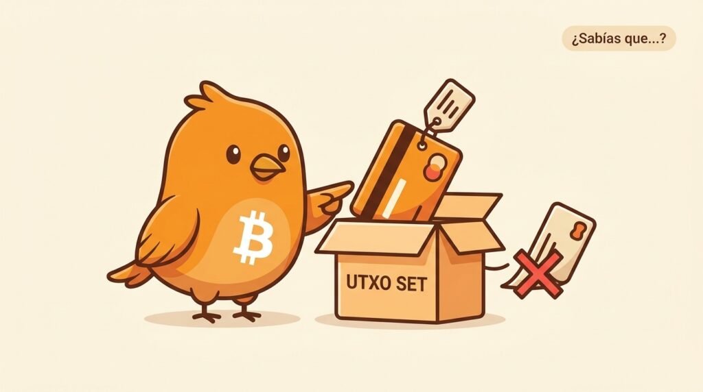 Pajarito muestra una transacción de Bitcoin con una pequeña salida de datos marcada como no gastable y separada del conjunto de UTXO.