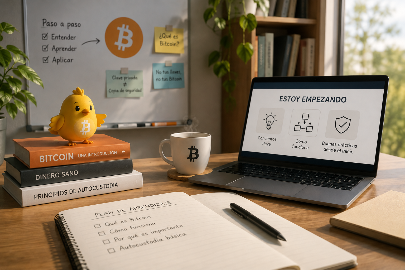 Pajarito aprendiendo los primeros conceptos de Bitcoin