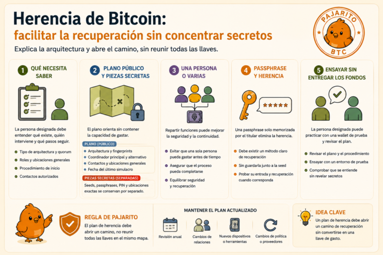 Herencia de Bitcoin: facilitar la recuperación sin concentrar secretos