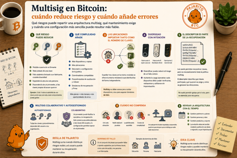 Multisig en Bitcoin: cuándo reduce riesgo y cuándo añade errores