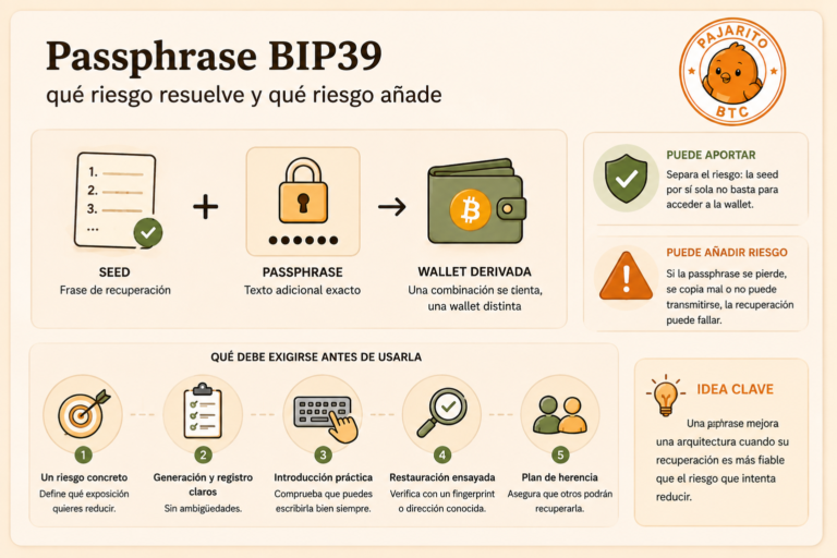 Passphrase BIP39: qué riesgo resuelve y qué riesgo añade