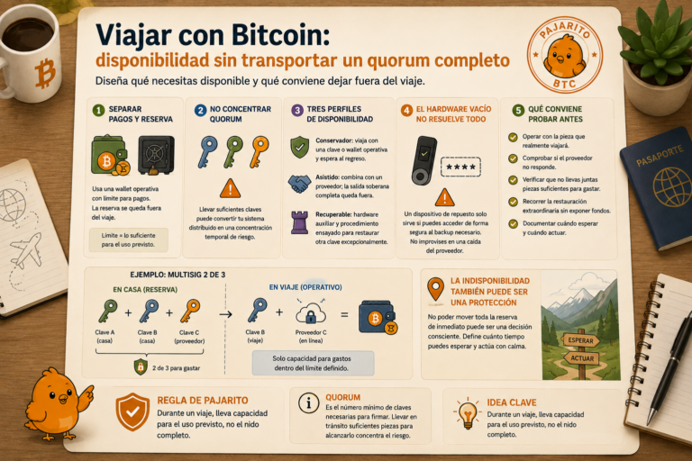 Viajar con Bitcoin: disponibilidad sin transportar un quorum completo