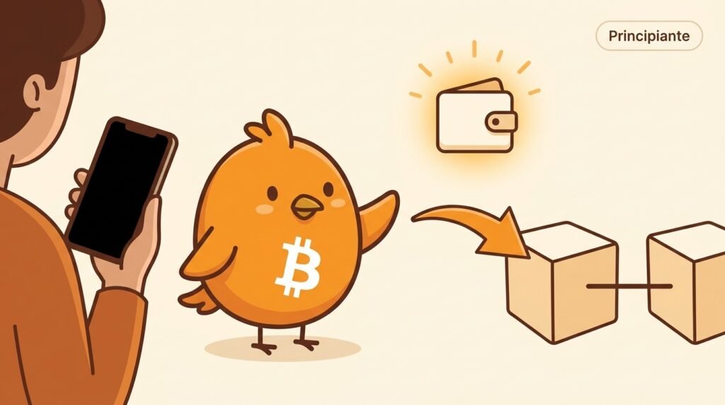 Pajarito muestra que un pago de Bitcoin puede llegar mientras un teléfono está apagado y aparecer en la wallet cuando vuelve a conectarse.