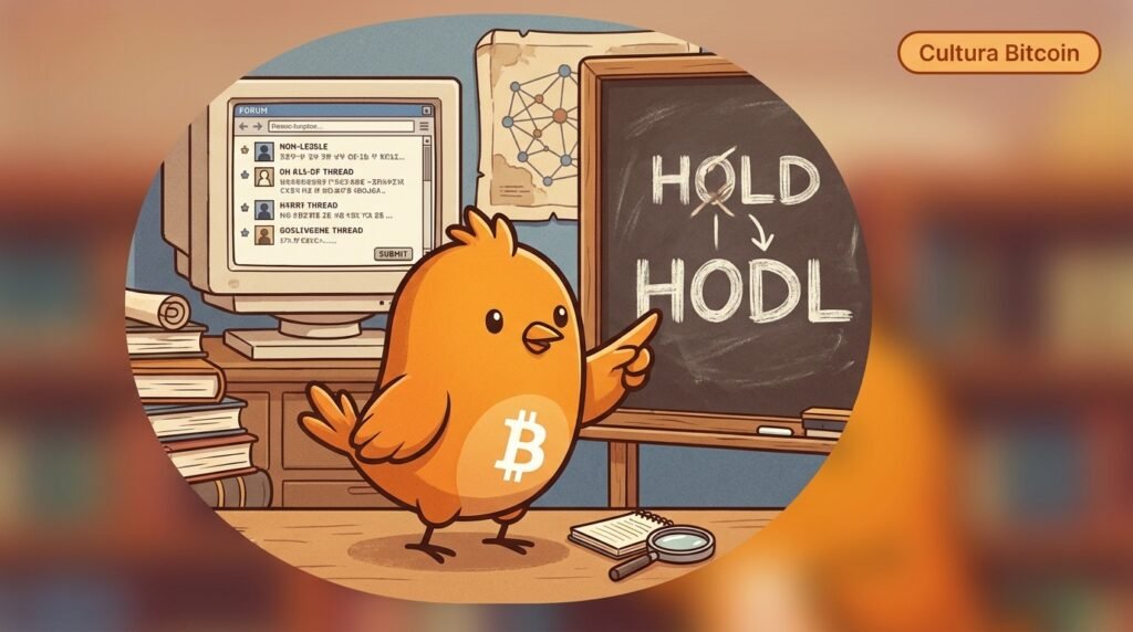 Pajarito explica el origen de la expresión HODL mostrando cómo una errata transformó HOLD en una palabra emblemática de la cultura Bitcoin.