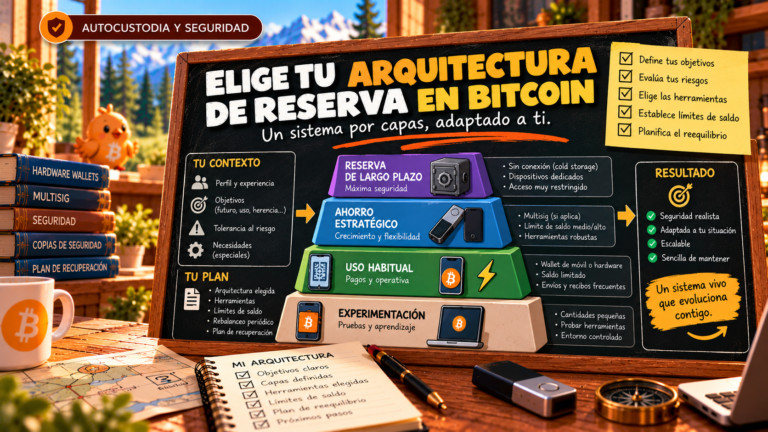 Ilustración de Pajarito sobre cómo elegir la arquitectura de reserva dentro de un sistema de custodia Bitcoin por capas
