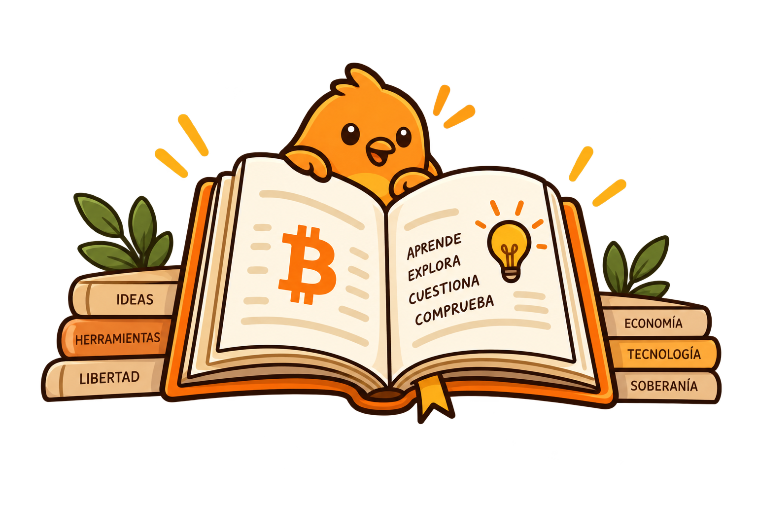 Ilustración de Pajarito sobre aprender Bitcoin con La carta de Pajarito