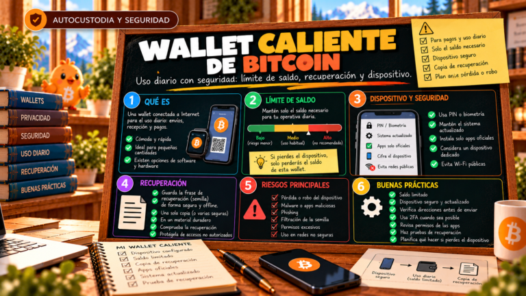 Ilustración de Pajarito sobre la seguridad de una wallet caliente: límite de saldo y recuperación del dispositivo