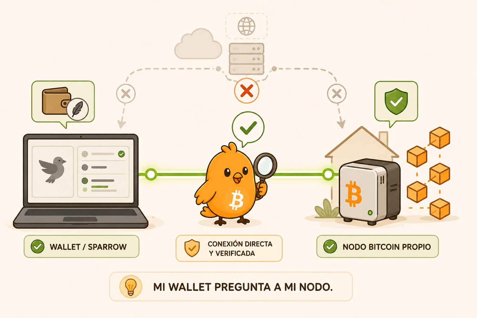 Pajarito representa la conexión entre una wallet y un nodo Bitcoin propio