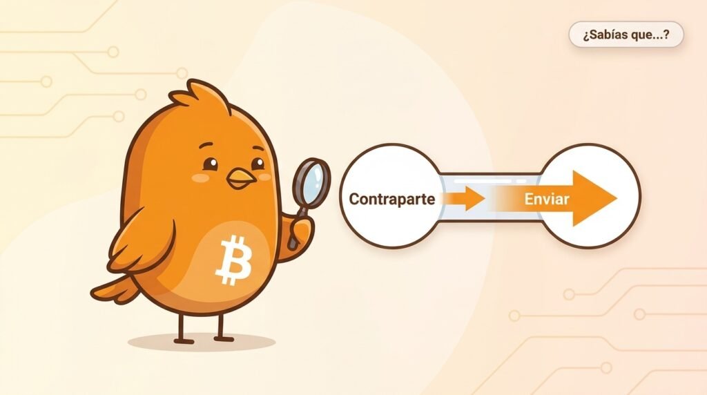 Pajarito junto a un canal Lightning entre dos nodos. Las flechas muestran que la capacidad de entrada permite recibir pagos y la capacidad de salida permite enviarlos.