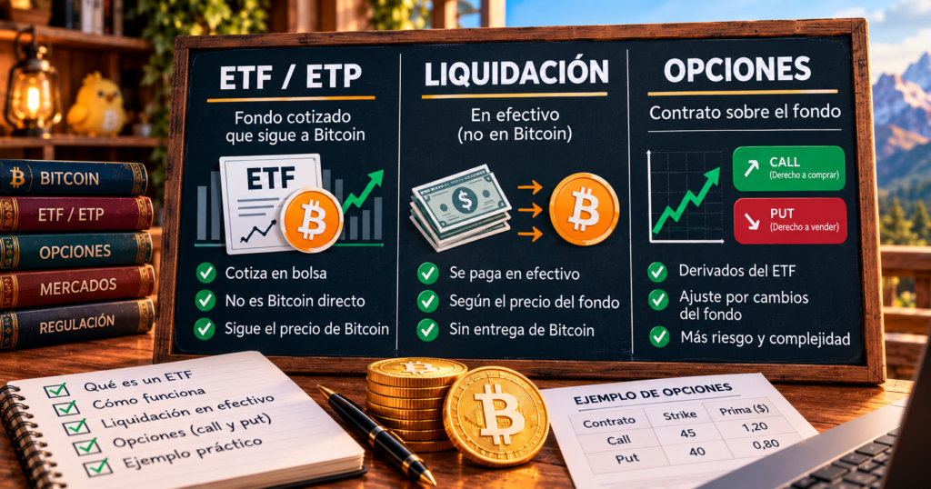 ETF de Bitcoin, liquidación en efectivo y opciones sobre fondos cotizados