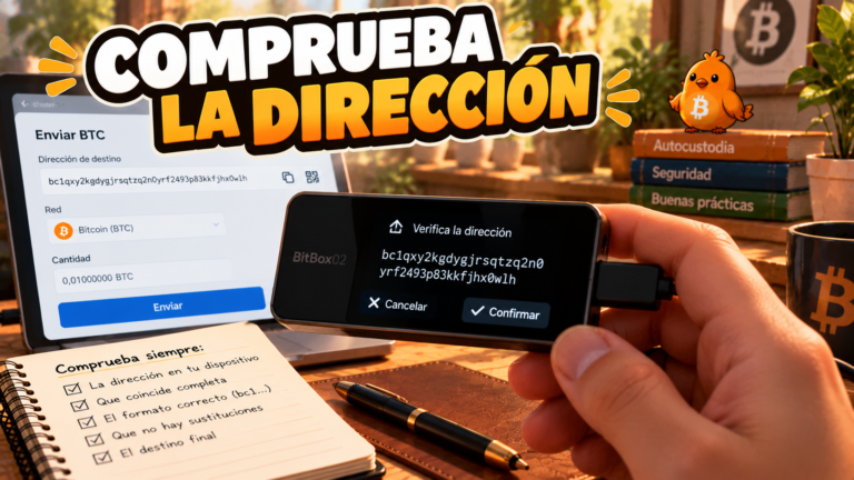 Pajarito explica cómo verificar una dirección Bitcoin con una hardware wallet.
