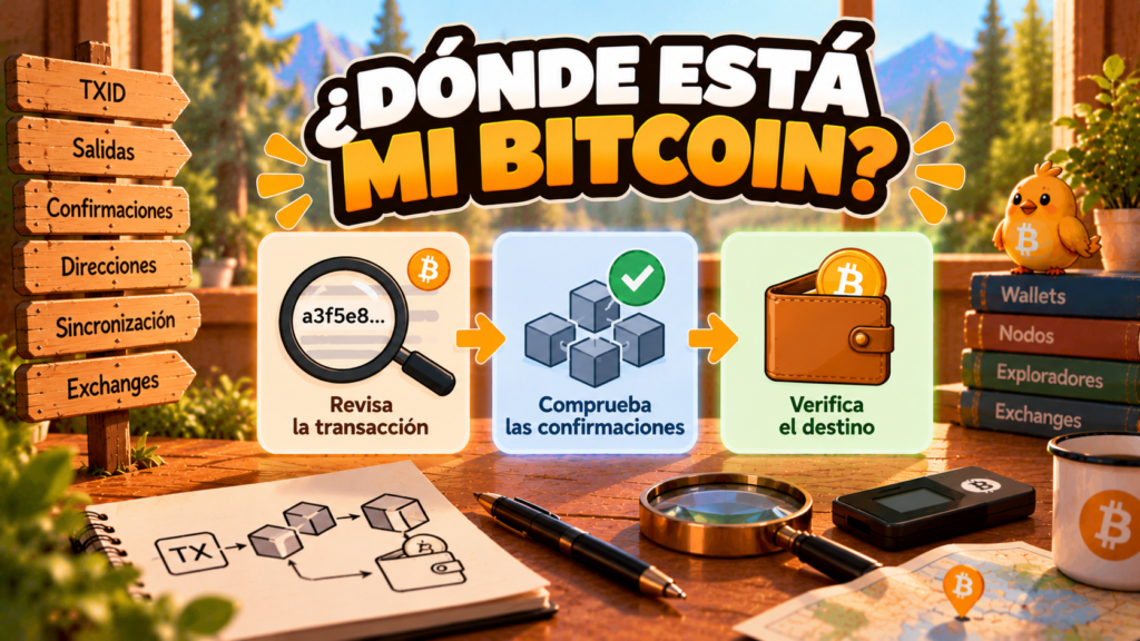 Pajarito explica cómo encontrar un pago Bitcoin que no aparece en la wallet de destino.