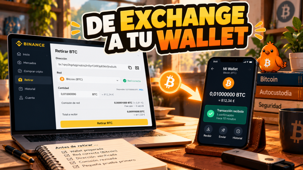 Pajarito explica el traslado de bitcoin desde un exchange a una wallet propia.