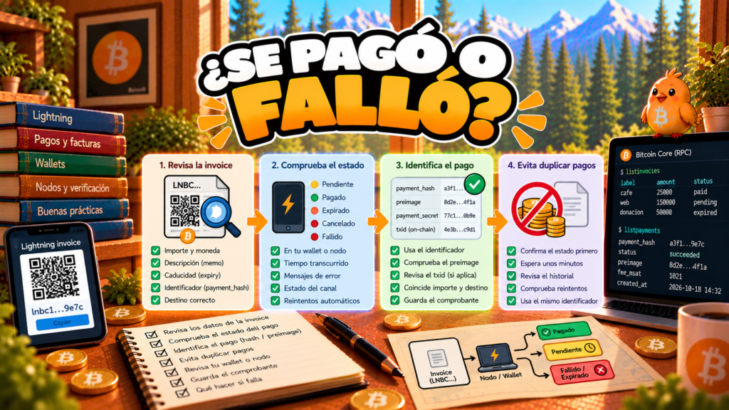 Pajarito explica cómo comprobar si un pago Lightning ha fallado o se ha liquidado.